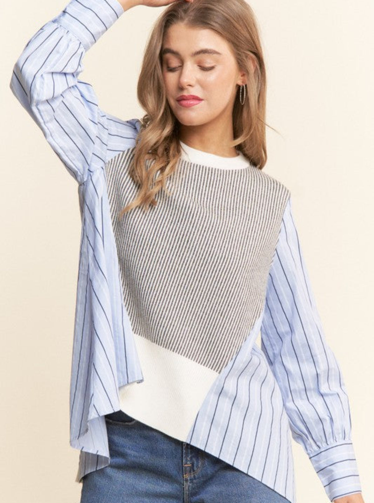 Mixed Fabric Top | Blue
