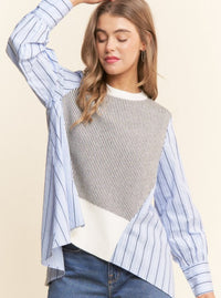 Mixed Fabric Top | Blue