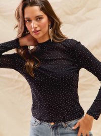 Rhinestone Mockneck Top | Black