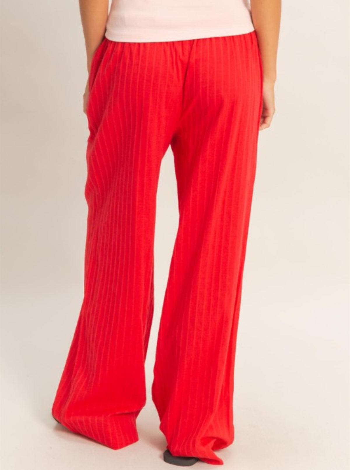 Pinstriped Jacquard Drawstring Pants | Red
