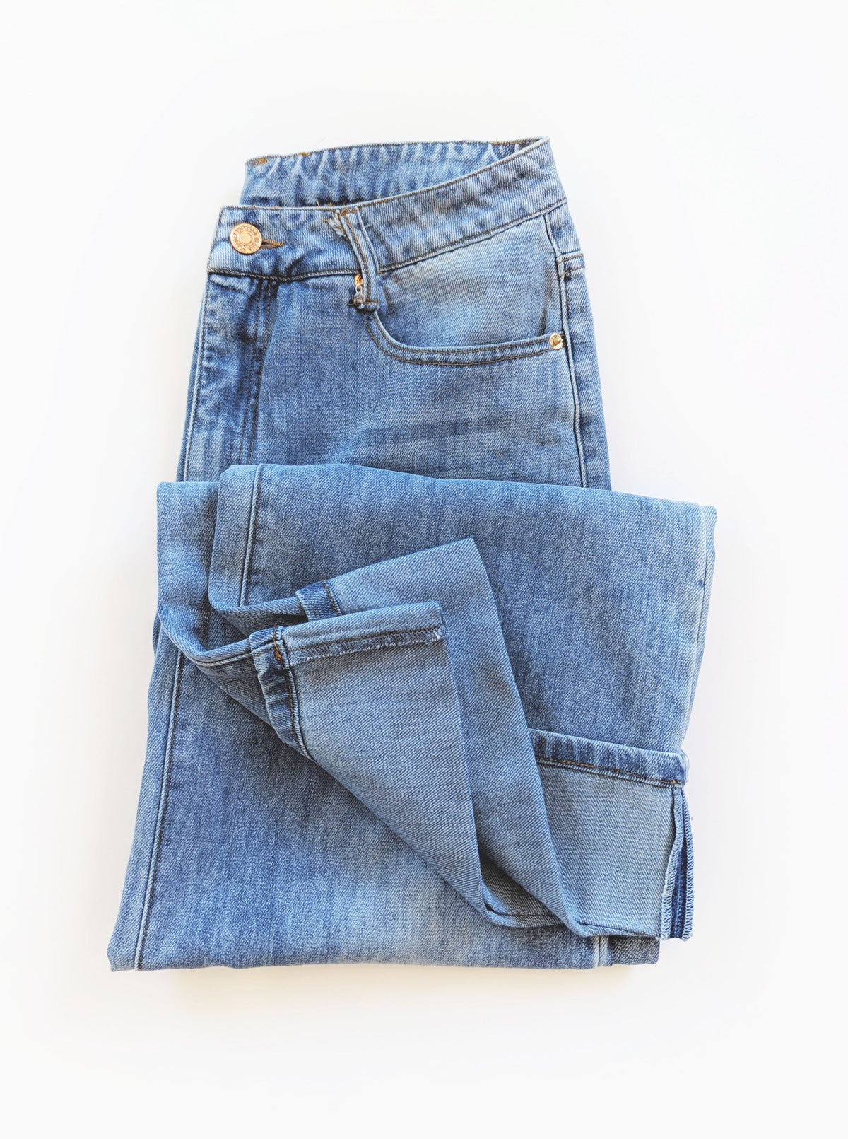 Straight Leg Mid-Rise Jeans With Cuffed Hem