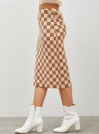 Checkerboard Midi Skirt | Beige