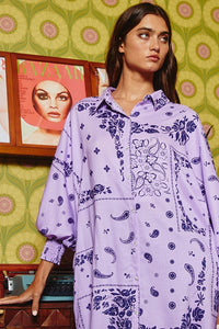 Bandana Print Shirt Dress | Lavender