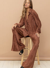 Pleated Pant Set | Bronzy Brown