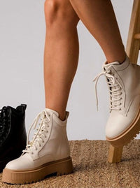 Faux Leather Lace Up Boot | White