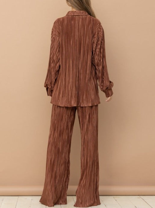 Pleated Pant Set | Bronzy Brown