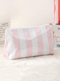 Striped Cosmetic Bag | Pink & White