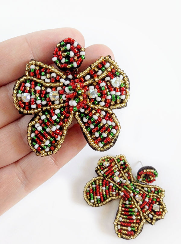 Beaded Bow Earrings | Red