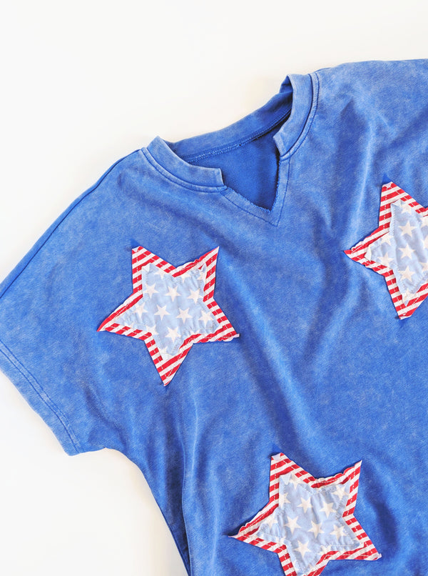 Star Patchwork Top | Blue