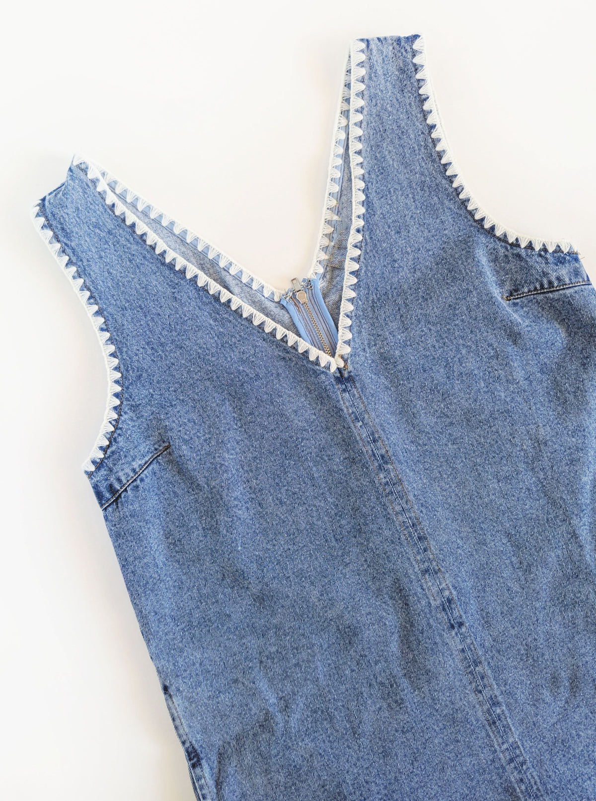 Denim Romper with Whip Stitch Details