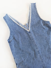 Denim Romper with Whip Stitch Details