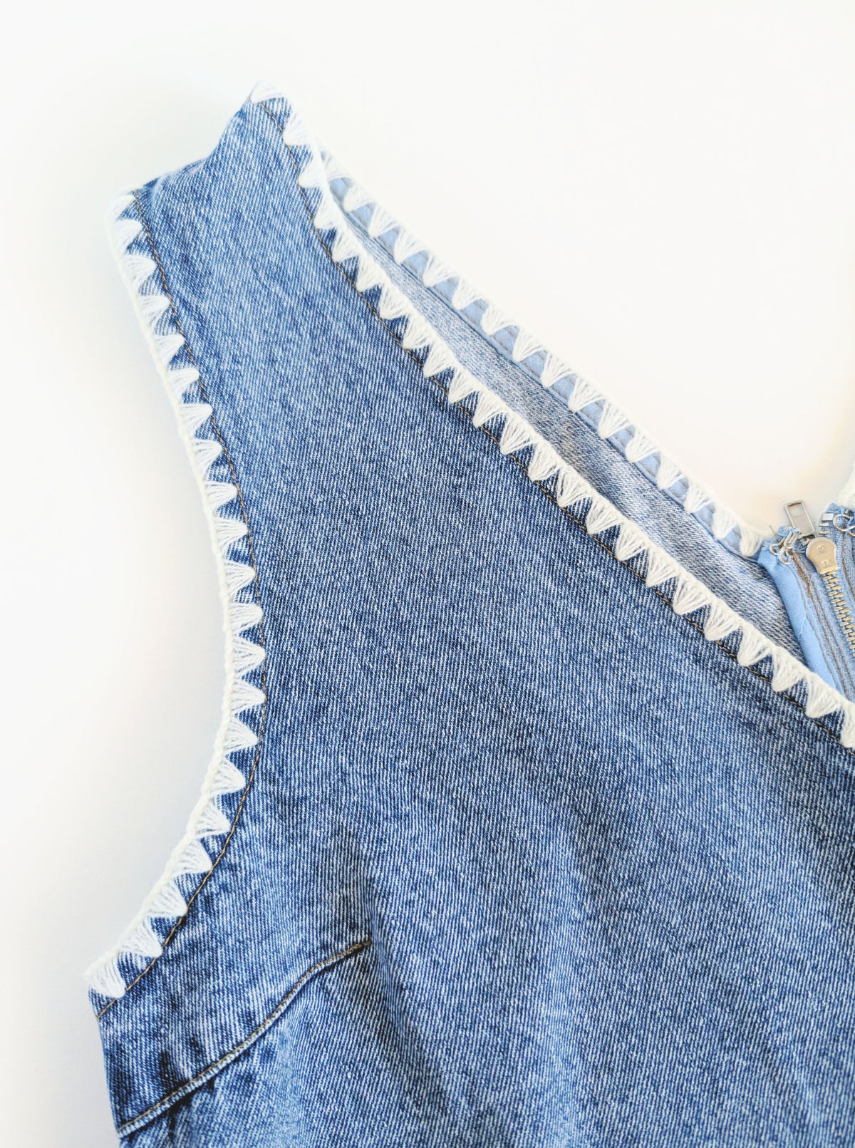 Denim Romper with Whip Stitch Details