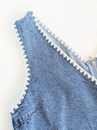 Denim Romper with Whip Stitch Details