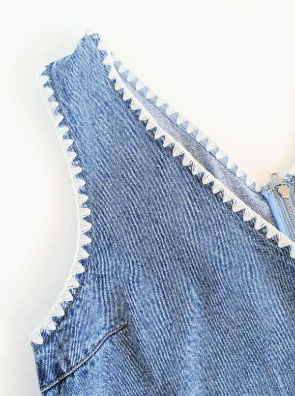 Denim Romper with Whip Stitch Details