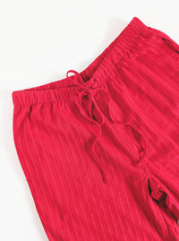 Pinstriped Jacquard Drawstring Pants | Red