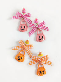 Gingham Pumpkin Earrings | Pink & Orange