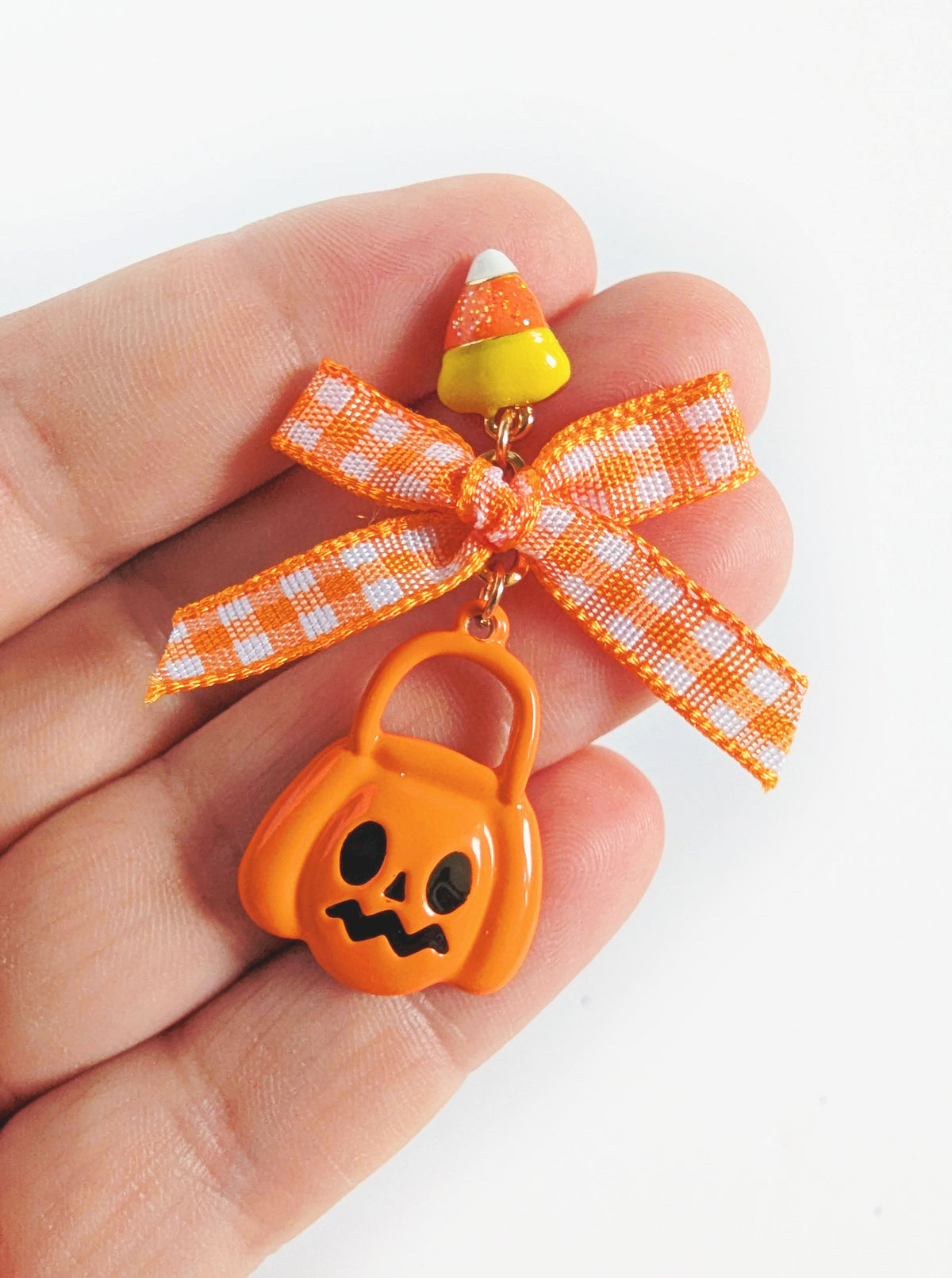 Gingham Pumpkin Earrings | Pink & Orange