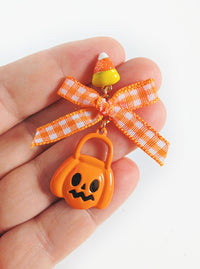 Gingham Pumpkin Earrings | Pink & Orange