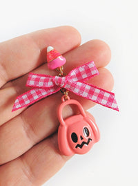 Gingham Pumpkin Earrings | Pink & Orange