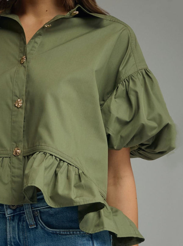 Fiona Button-Down Peplum Top | Olive