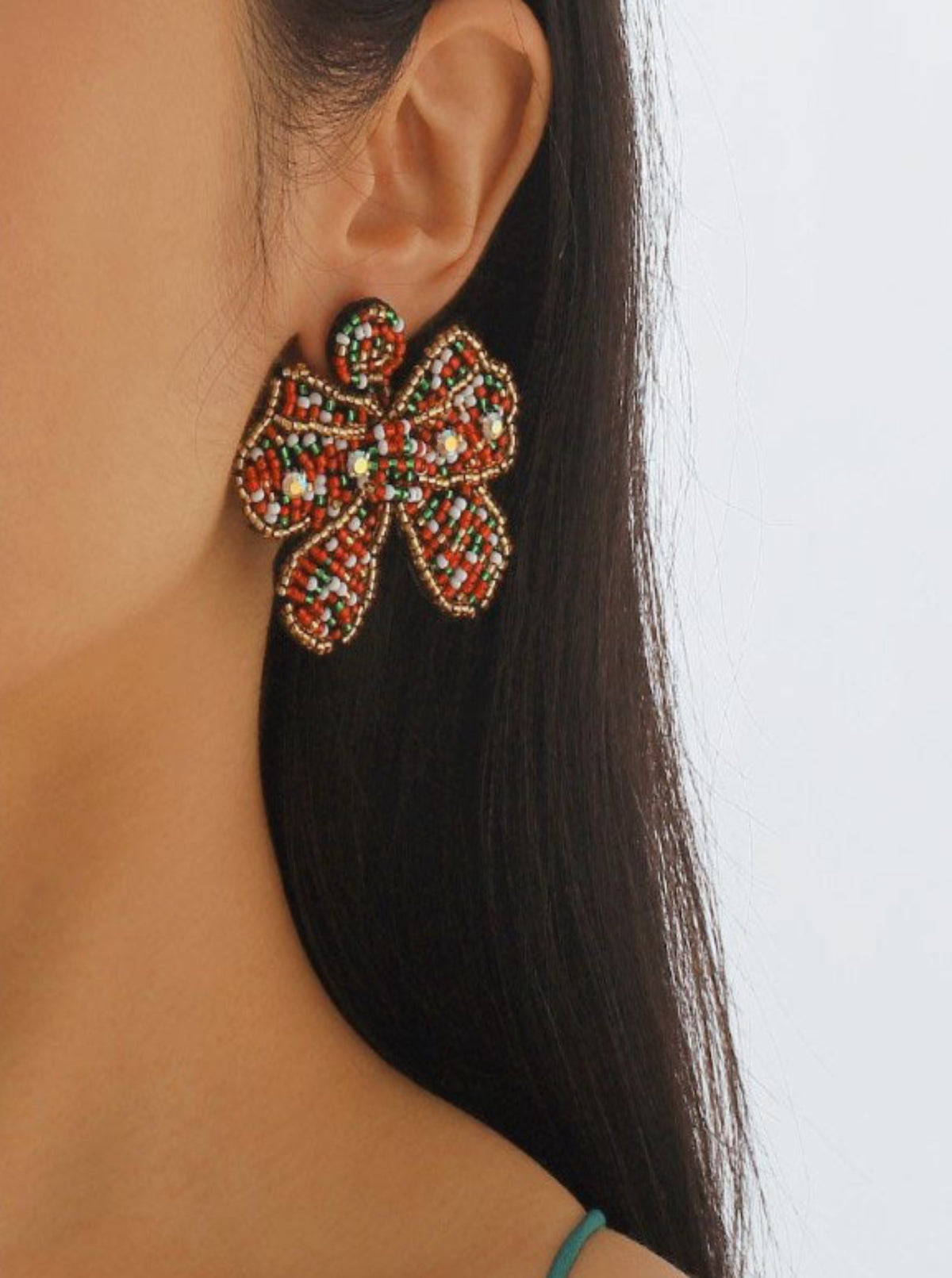 Beaded Bow Earrings | Red