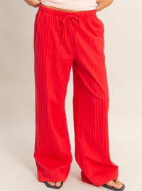 Pinstriped Jacquard Drawstring Pants | Red