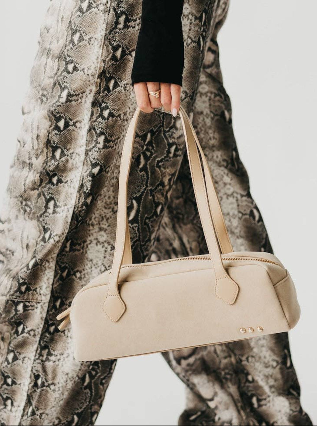 Suede Barrel Shoulder Bag