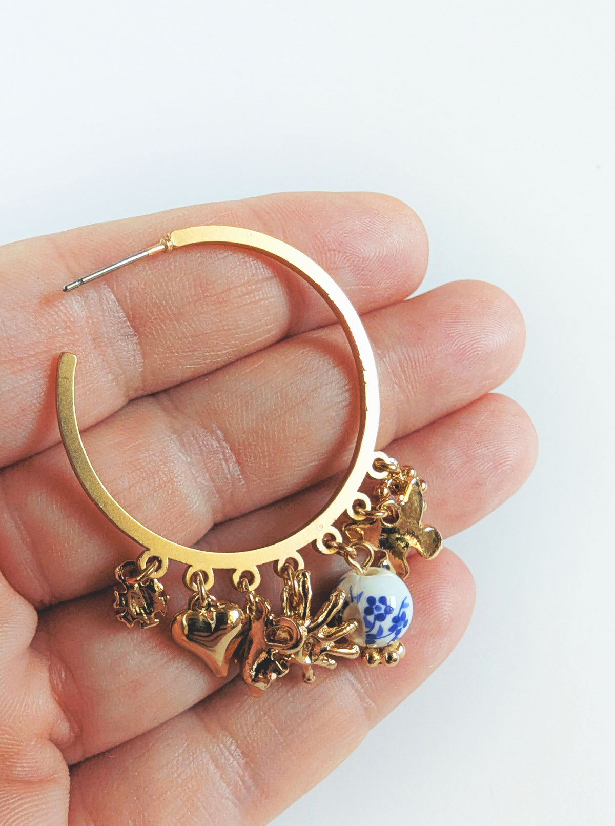 Hoop Charm Earrings | Blue & Pink