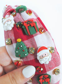 Plaid Embellished Headband | Red & Green