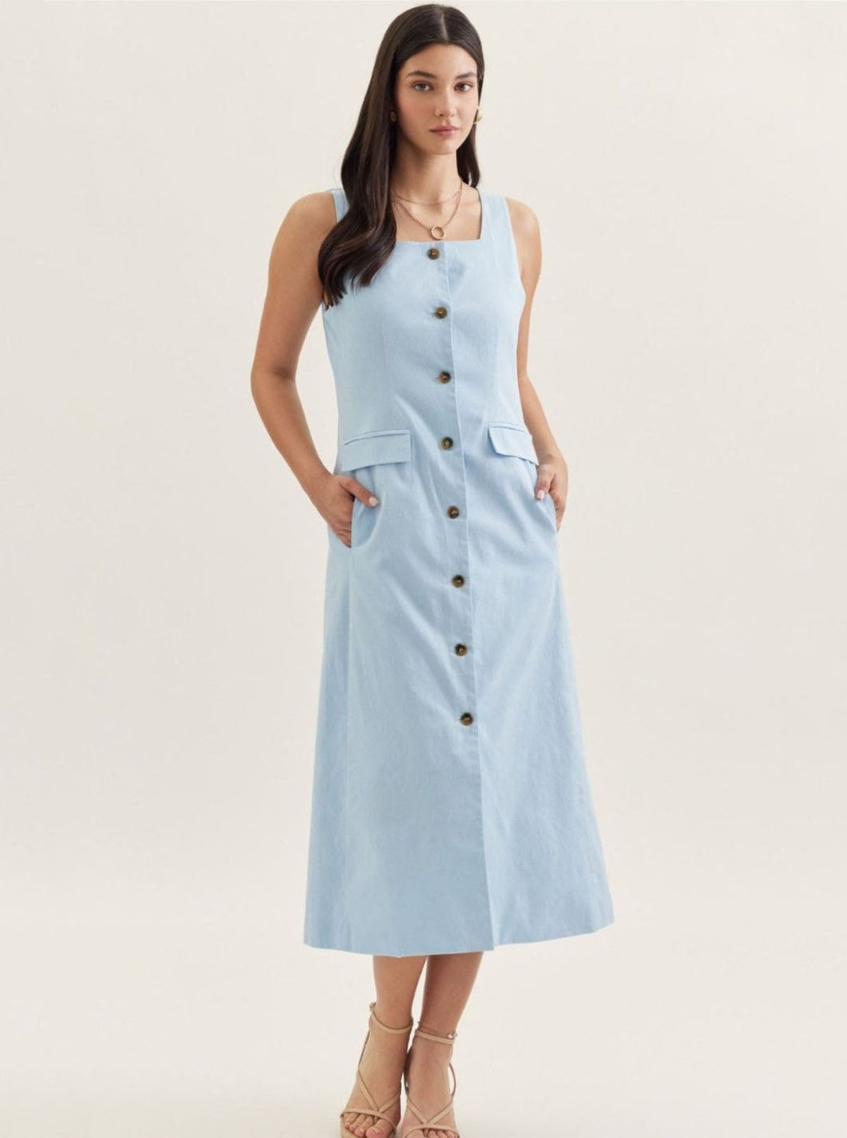 Chambray Sleeveless Midi Dress
