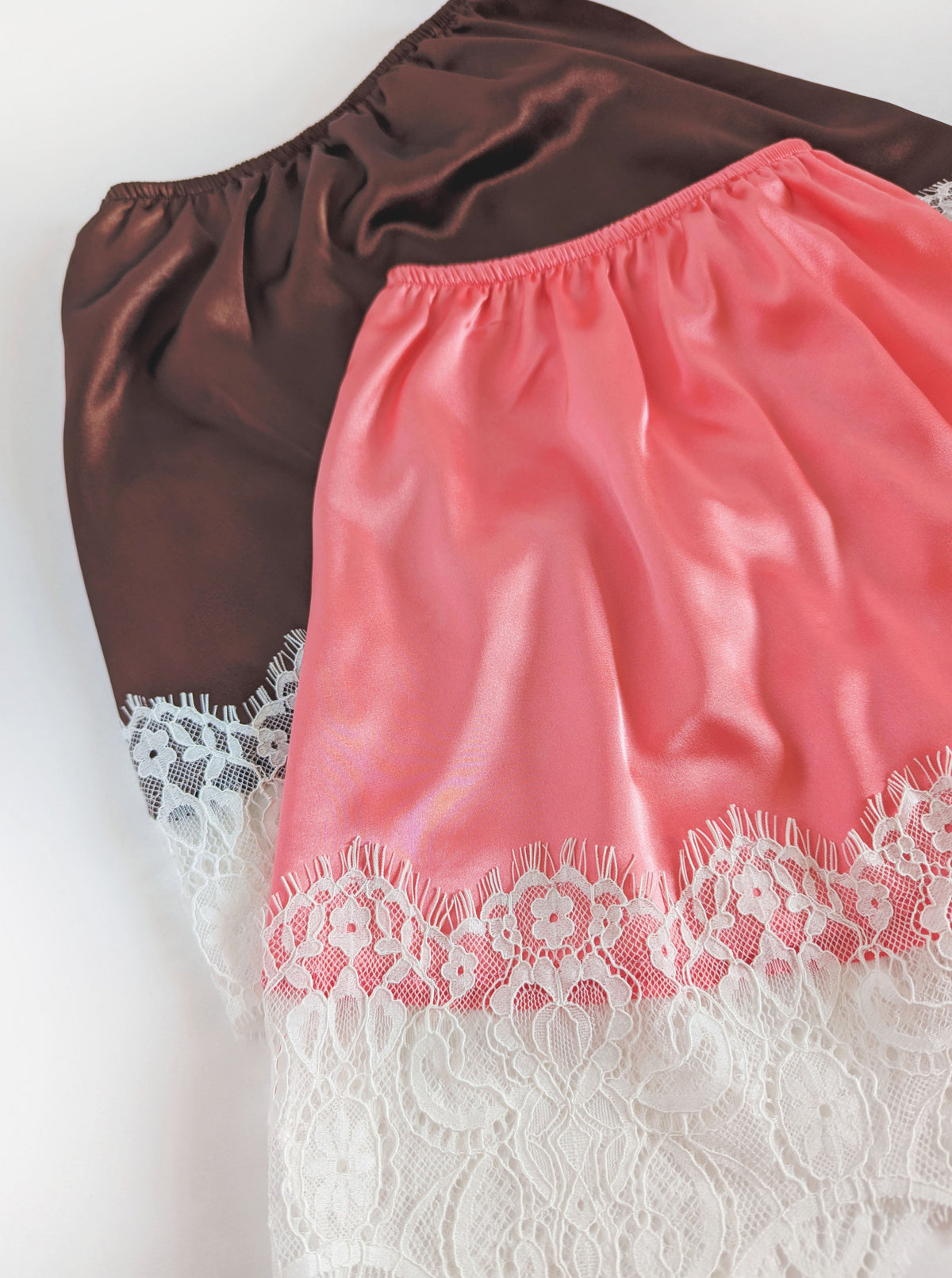 Satin Skirt with Lace Hem | Coral & Brown