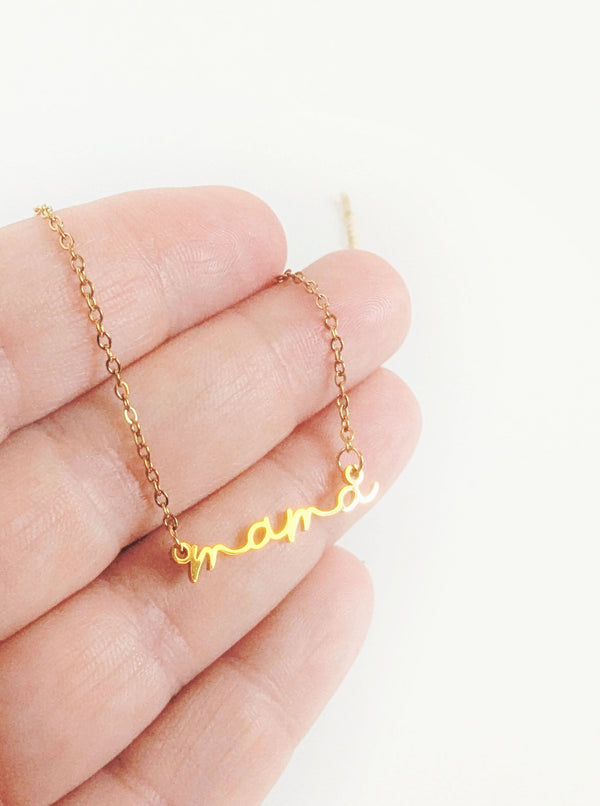 Tarnish Resistant "mama" Necklace | Gold