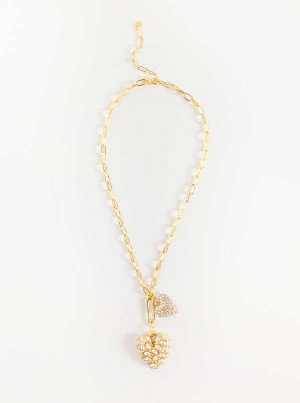 Tarnish Resistant Double Take Pearl Heart Necklace