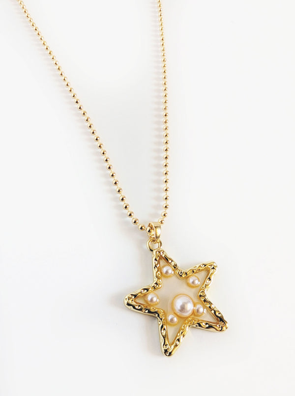 Pearl Necklace with Heart or Star Pendant