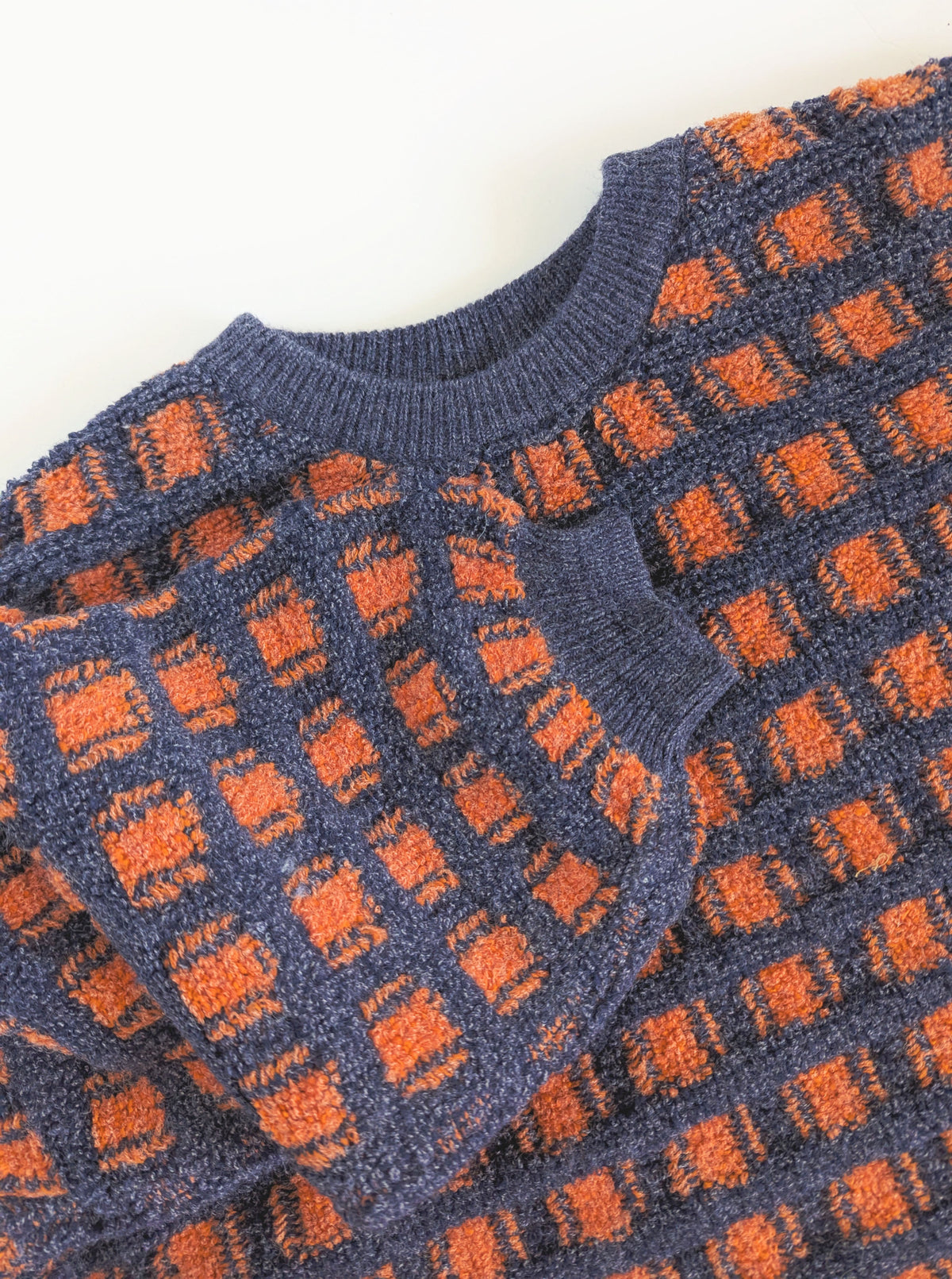 Windowpane Sweater | Navy & Rust