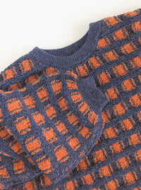 Windowpane Sweater | Navy & Rust