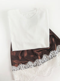 Satin Skirt with Lace Hem | Coral & Brown