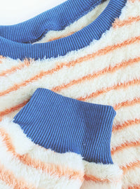 Striped Plush Pullover | Coral & Blue