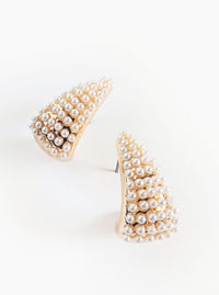 Pearl Studded Huggies | Gold