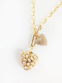 Tarnish Resistant Double Take Pearl Heart Necklace