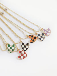 Checkered Heart Necklace | 6 Color Options
