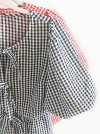 Gingham Bow Front Top  | Black & Red