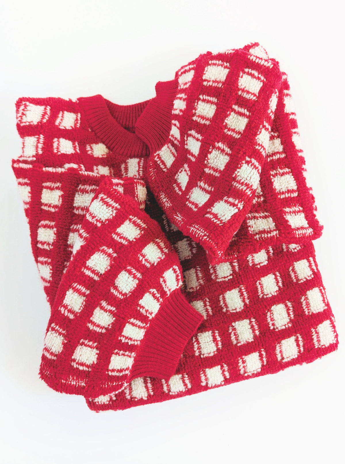 Windowpane Sweater | Red & White