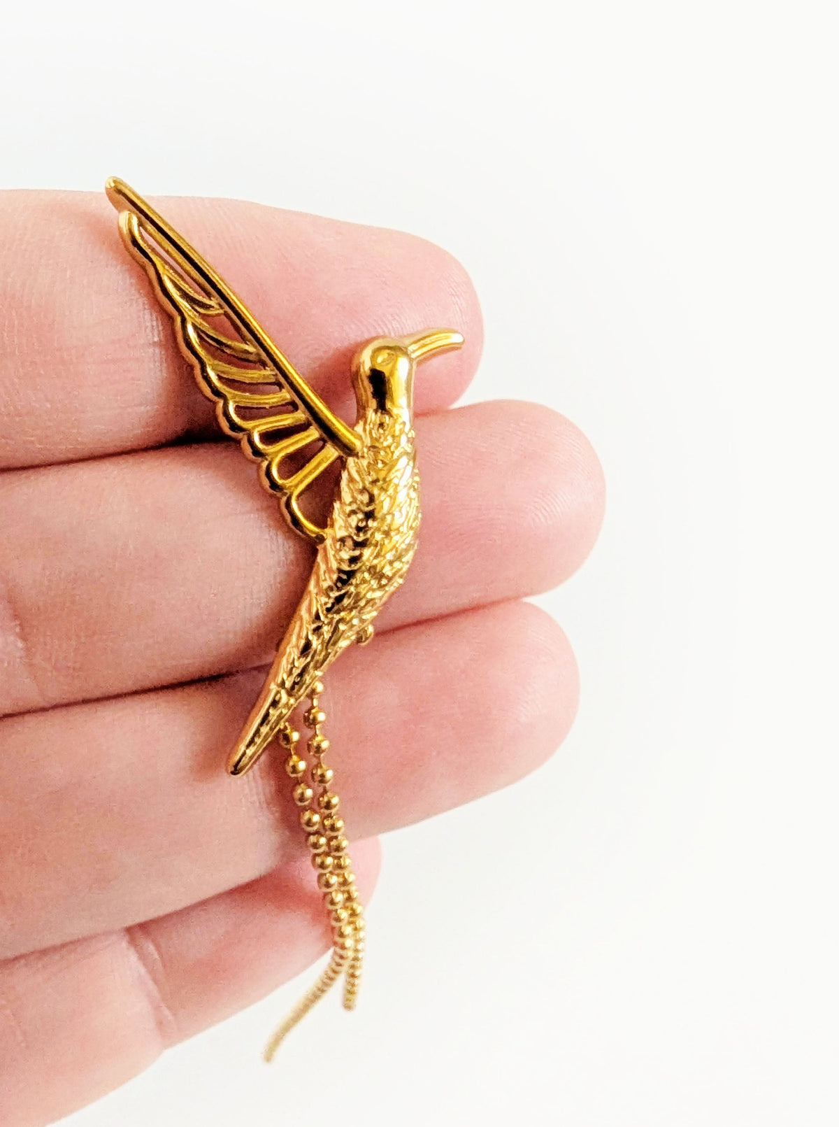 Tarnish Resistant Bird Tassel Earrings | Gold