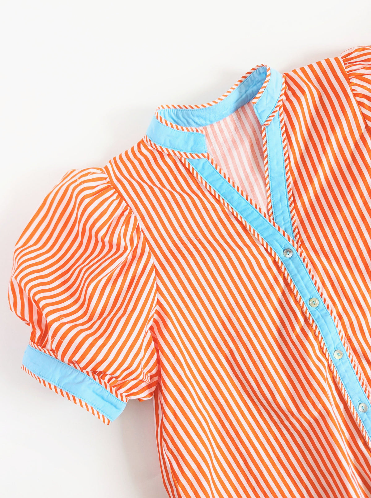 Striped Puff Sleeves Top | Orange