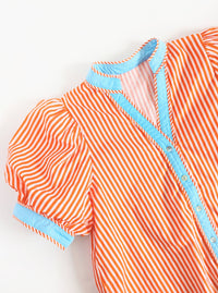 Striped Puff Sleeves Top | Orange