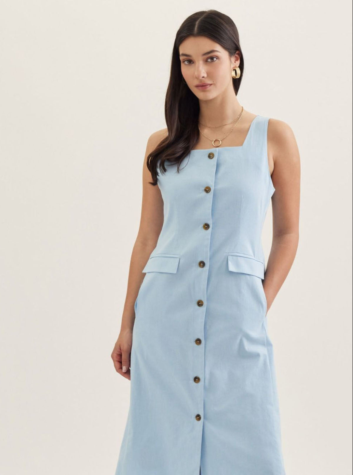 Chambray Sleeveless Midi Dress