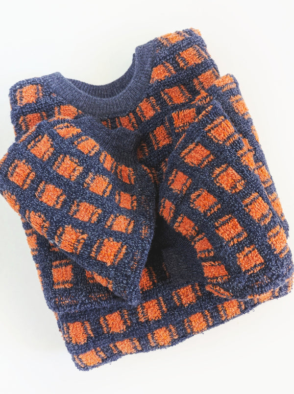 Windowpane Sweater | Navy & Rust