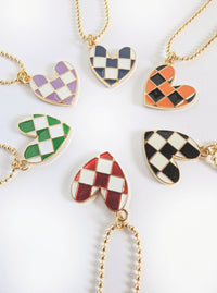 Checkered Heart Necklace | 6 Color Options