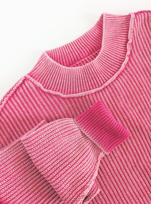 Ribbed Sweater | Fuchsia & Dusty Teal